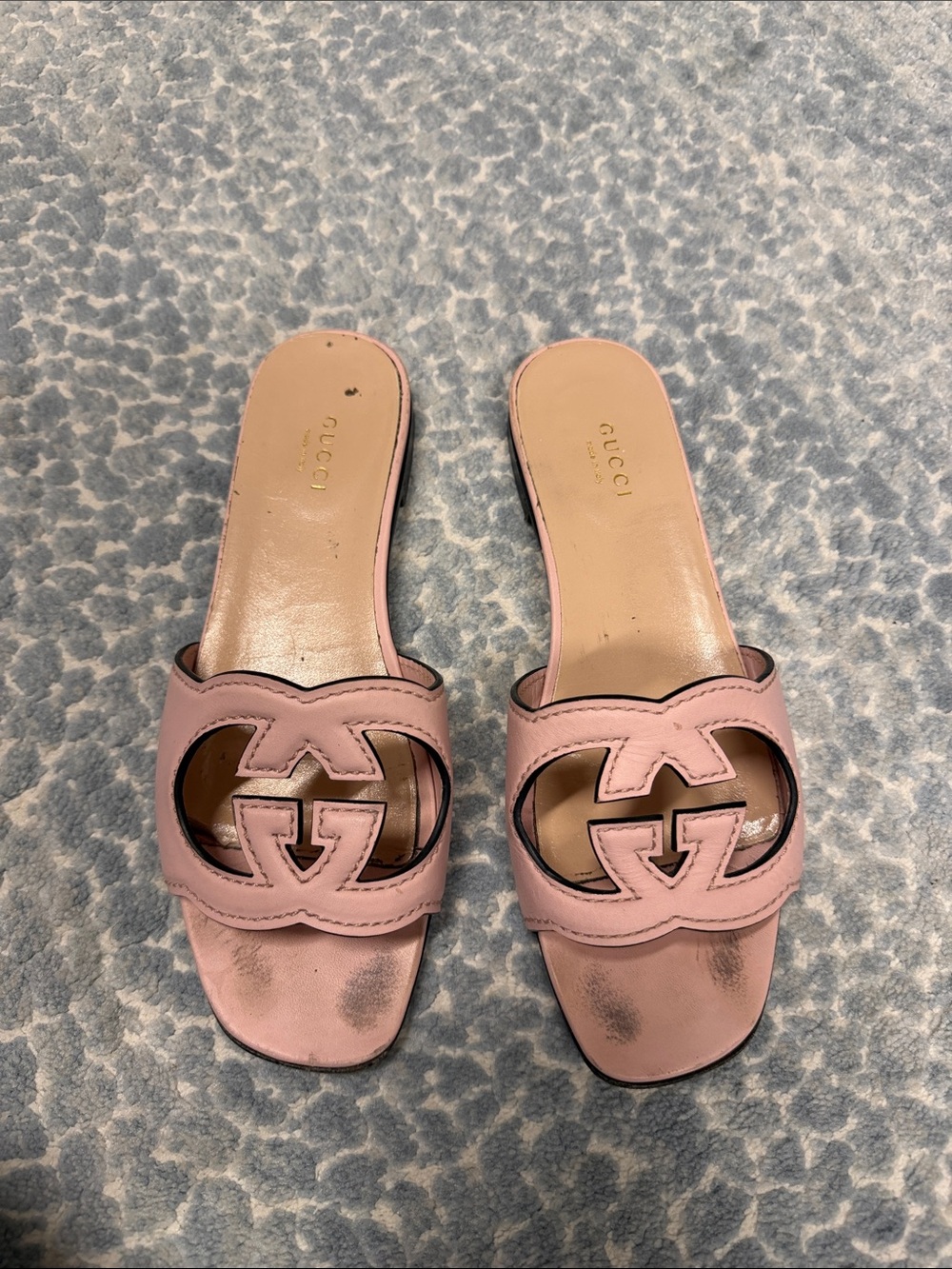 Gucci Pink Leather GG Cutout Slide Mules